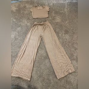 2 piece crop top and wide leg pants